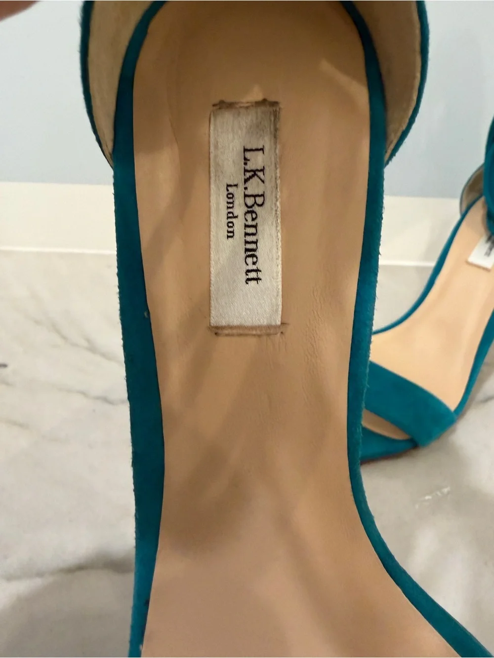 LK Bennett Teal Suede Ankle Wrap Heels Made in Spain 40 (US 8.5/9) NWOT